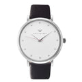 Olivia Silver Crystal Black Leather Watch