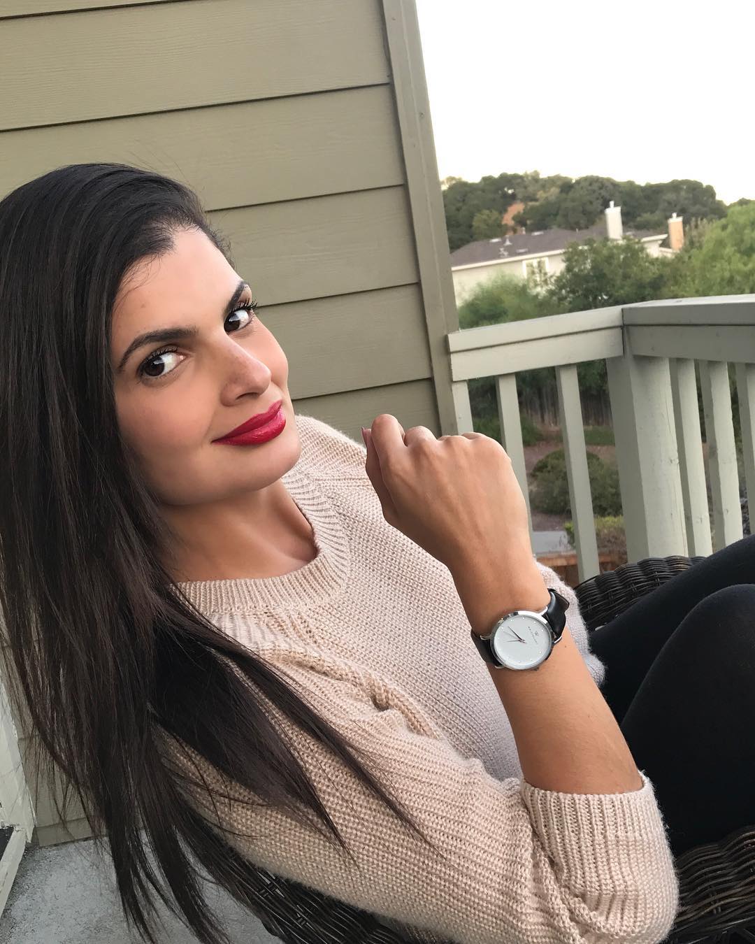 Olivia Silver Crystal Black Leather Watch