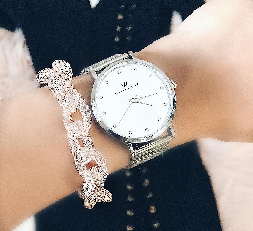 Olivia Silver Crystal Mesh Watch