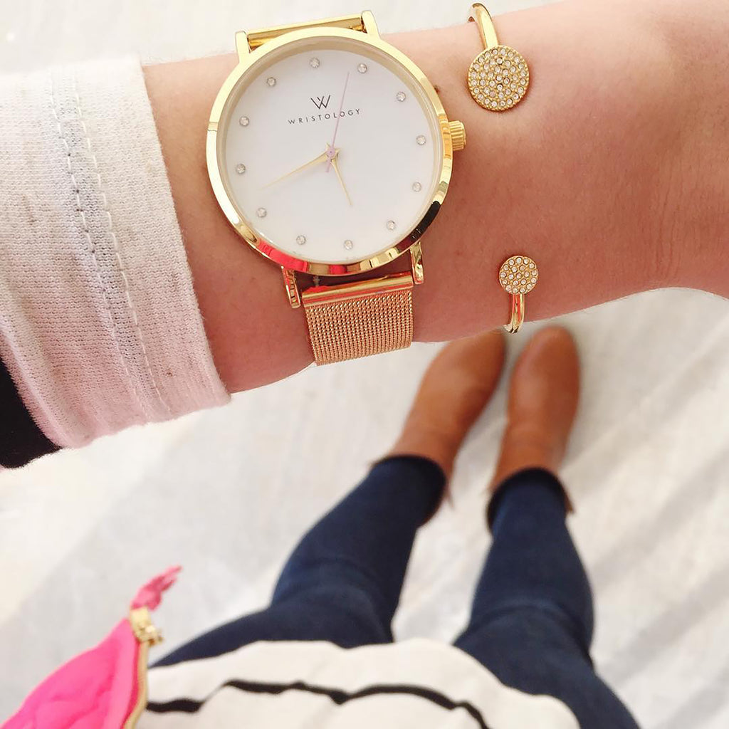 Olivia Gold Crystal Mesh Watch