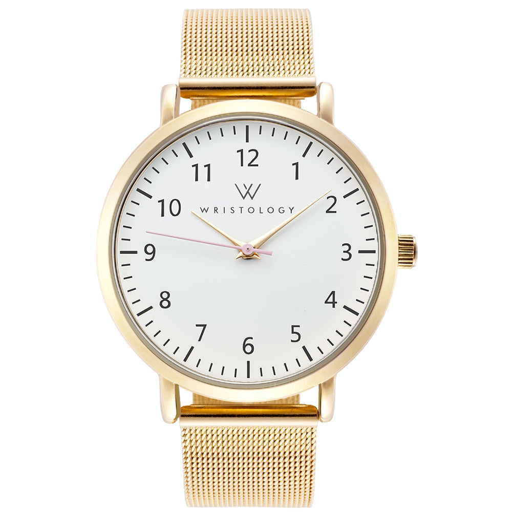 Olivia Gold Numbers Metal Mesh Watch