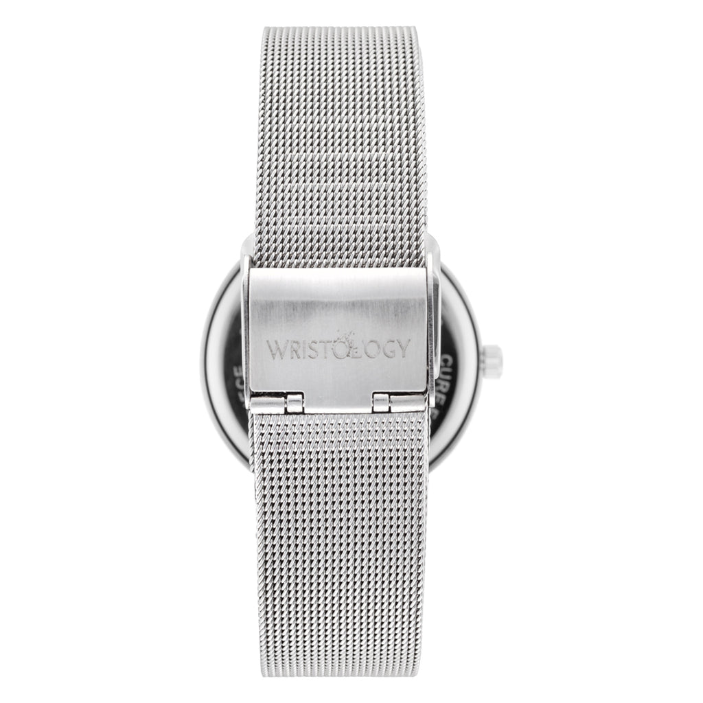 Olivia Silver Numbers Metal Mesh Watch