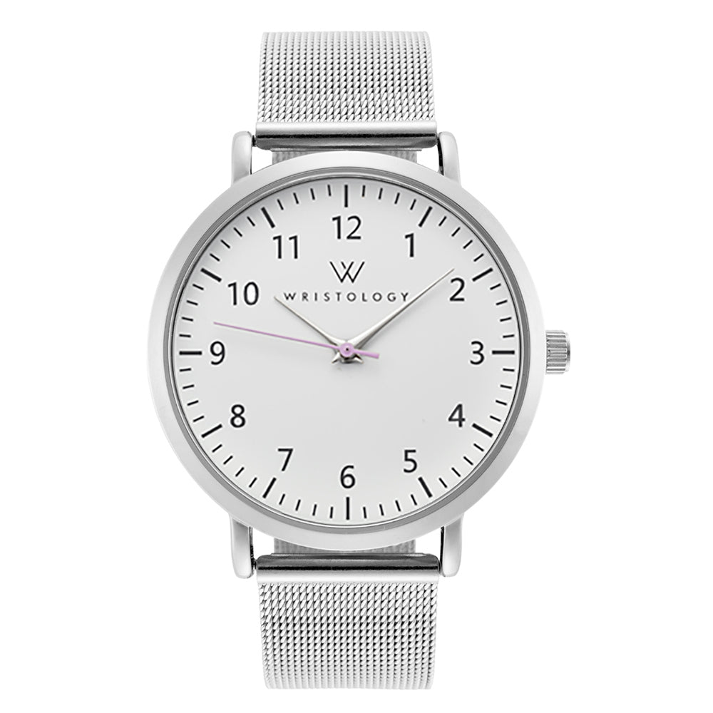 Olivia Silver Numbers Metal Mesh Watch
