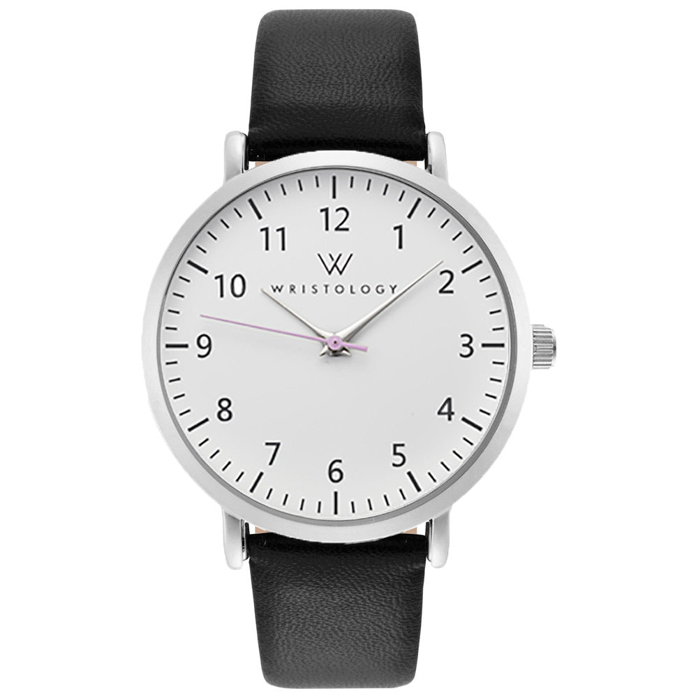Olivia Silver Numbers Leather Watch