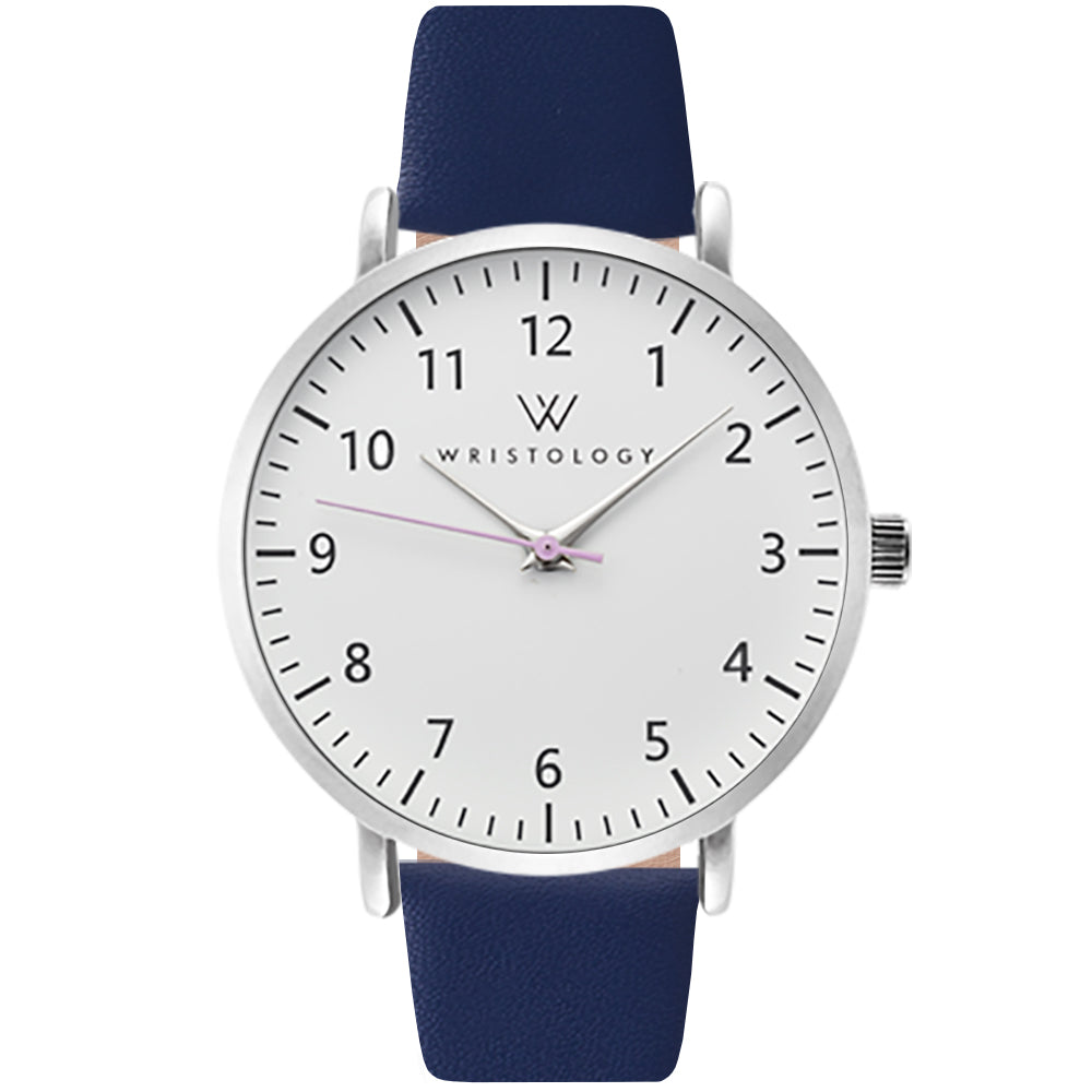 Olivia Silver Numbers Leather Watch