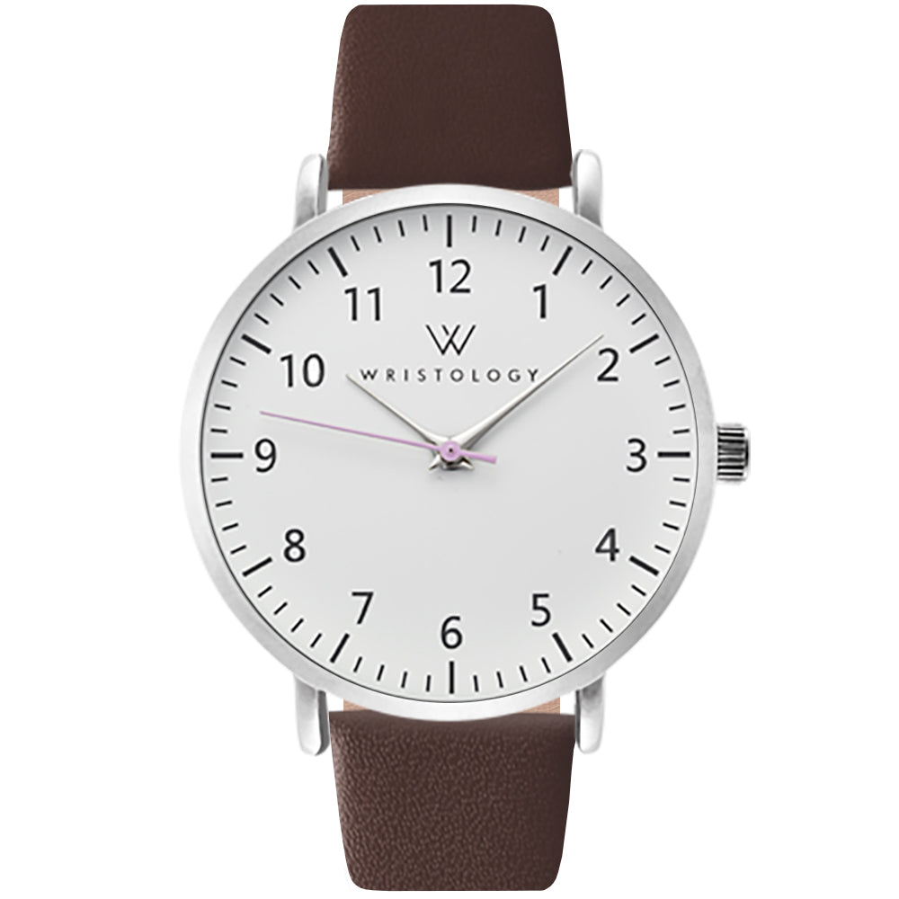 Olivia Silver Numbers Leather Watch