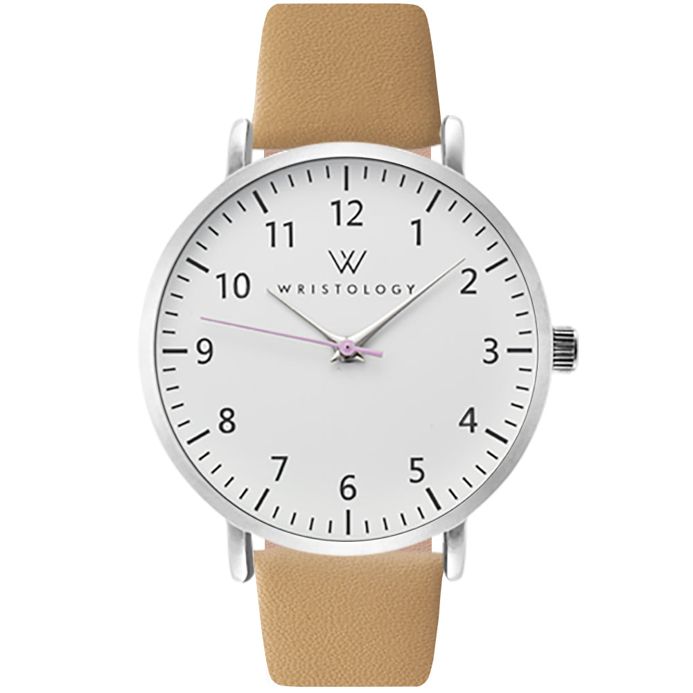Olivia Silver Numbers Leather Watch