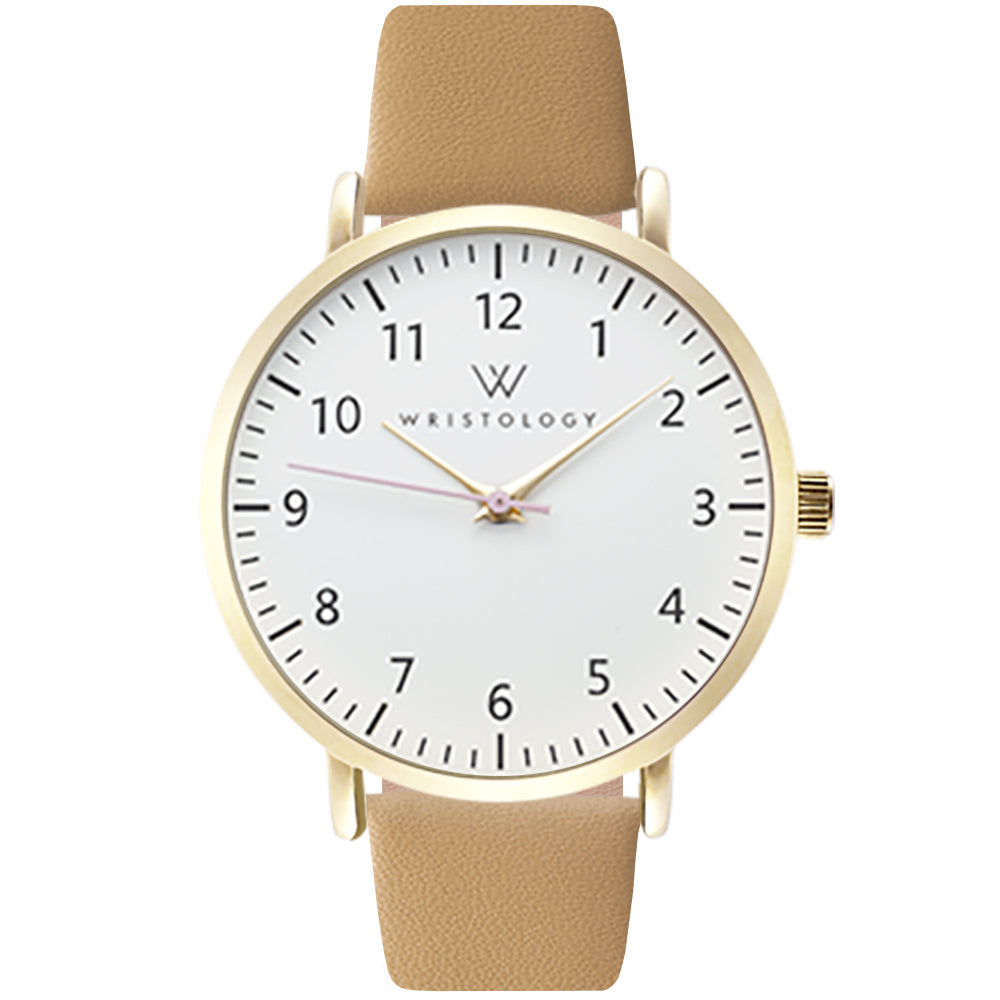 Olivia Gold Numbers Leather Watch