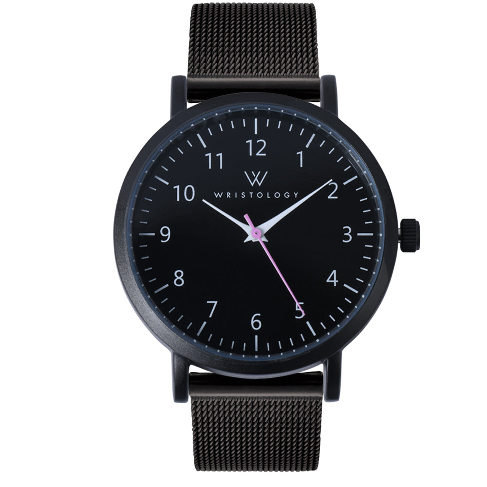 Olivia Black Numbers Metal Mesh Watch