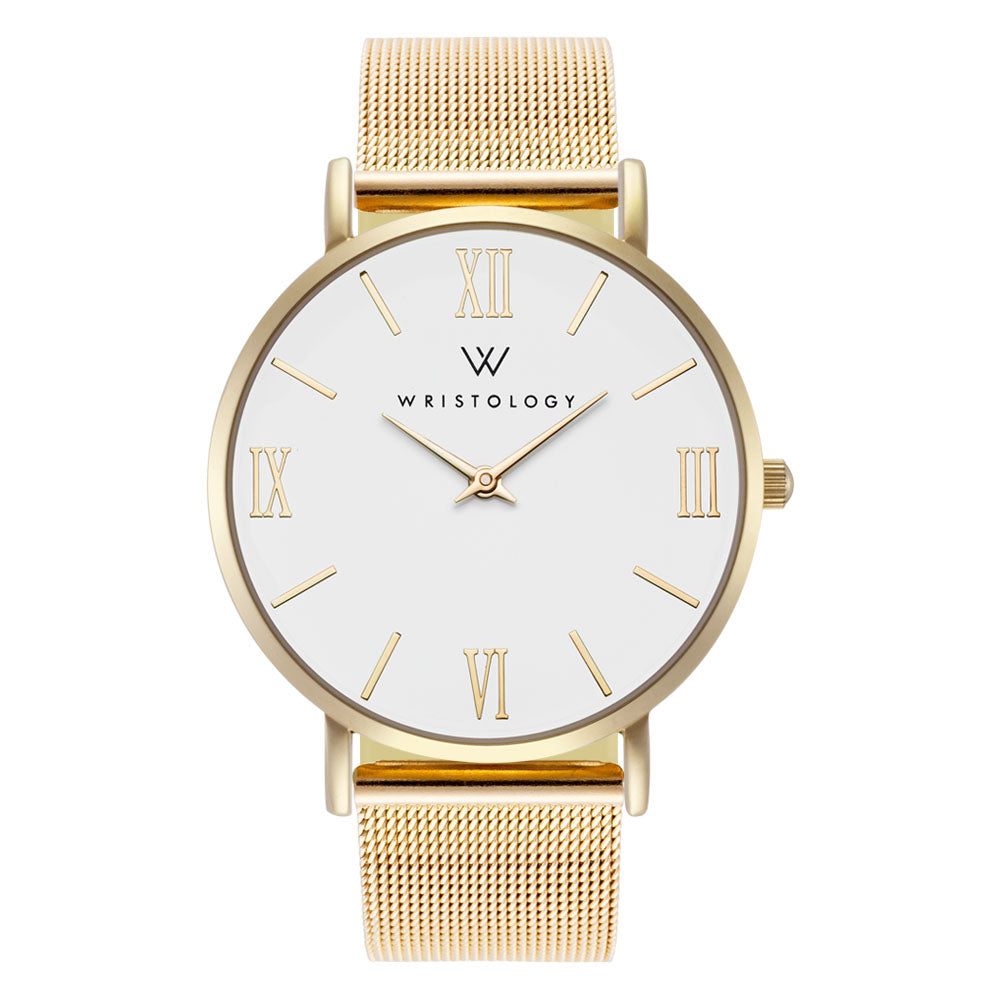 Stella Gold Dial Roman Numeral Mesh Watch