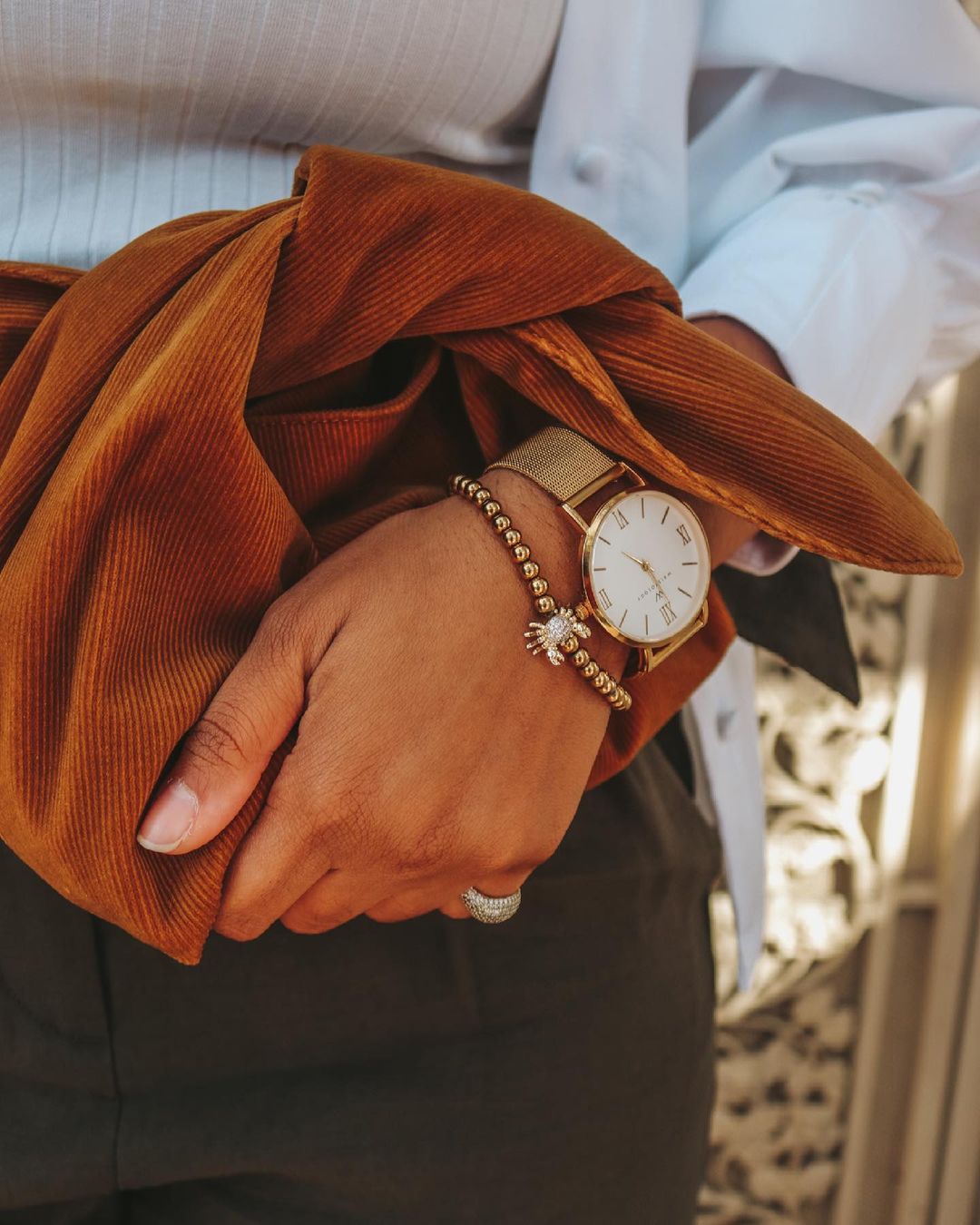 Stella Gold Dial Roman Numeral Mesh Watch