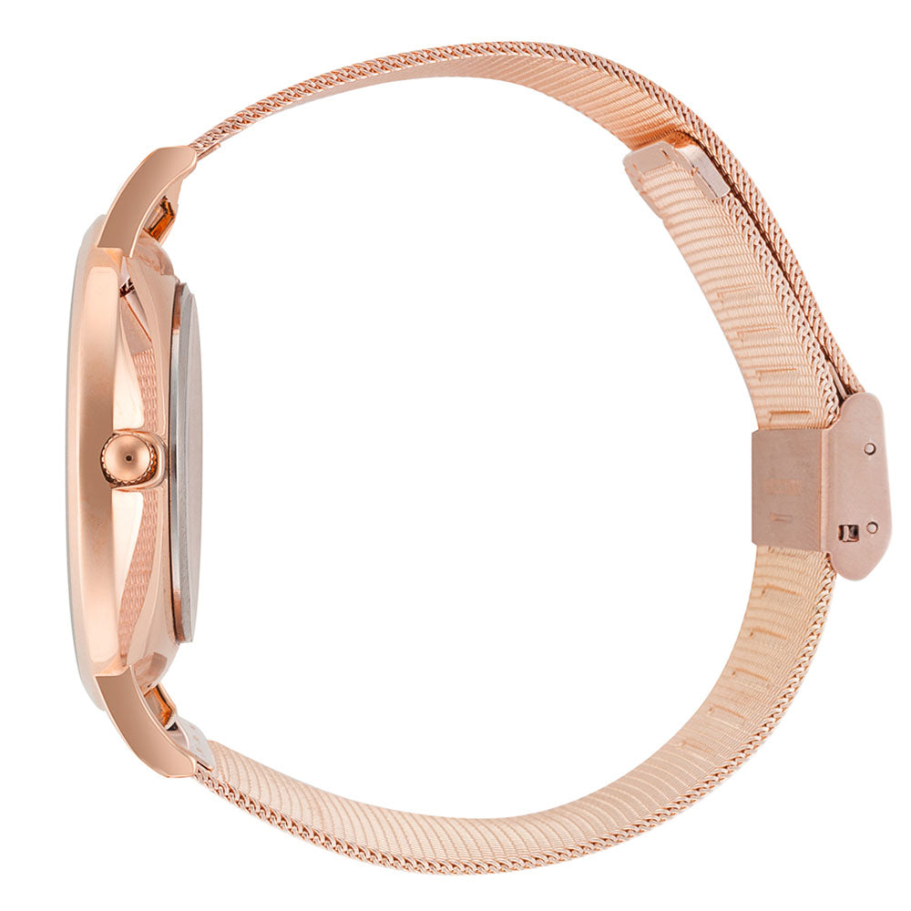 Stella Rose Gold Black Dial Roman Numeral Mesh Watch