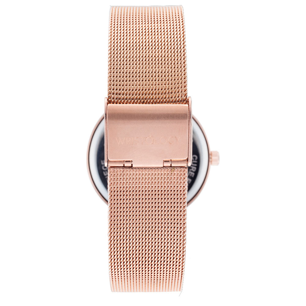 Stella Rose Gold Black Dial Roman Numeral Mesh Watch