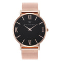 Stella Rose Gold Black Dial Roman Numeral Mesh Watch