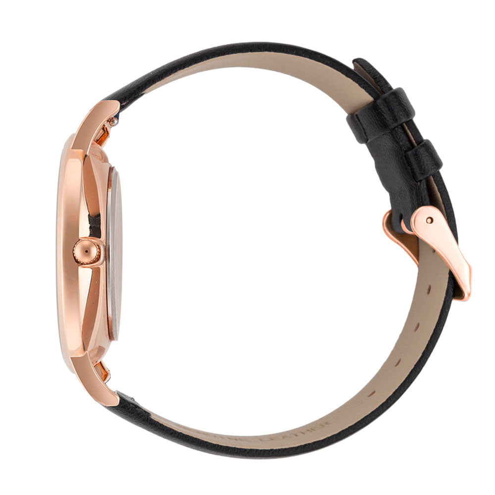 Stella Rose Gold Black Dial Roman Numeral Leather Watch