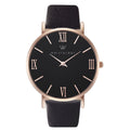 Stella Rose Gold Black Dial Roman Numeral Leather Watch