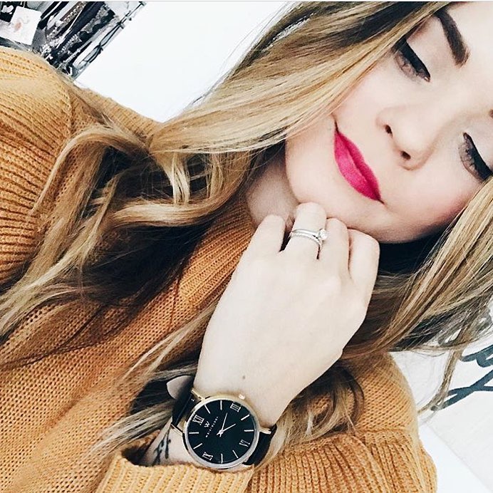 Stella Rose Gold Black Dial Roman Numeral Leather Watch