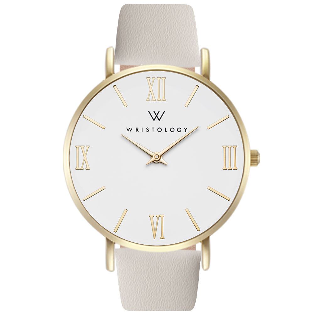 Stella Gold Dial Roman Numeral Leather Watch