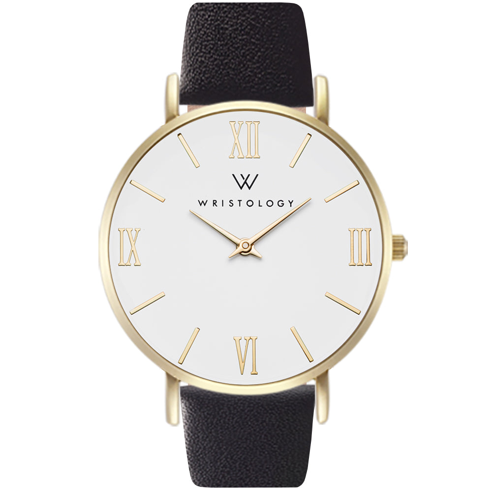Stella Gold Dial Roman Numeral Leather Watch