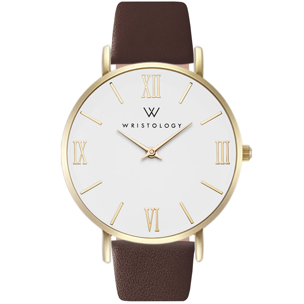 Stella Gold Dial Roman Numeral Leather Watch