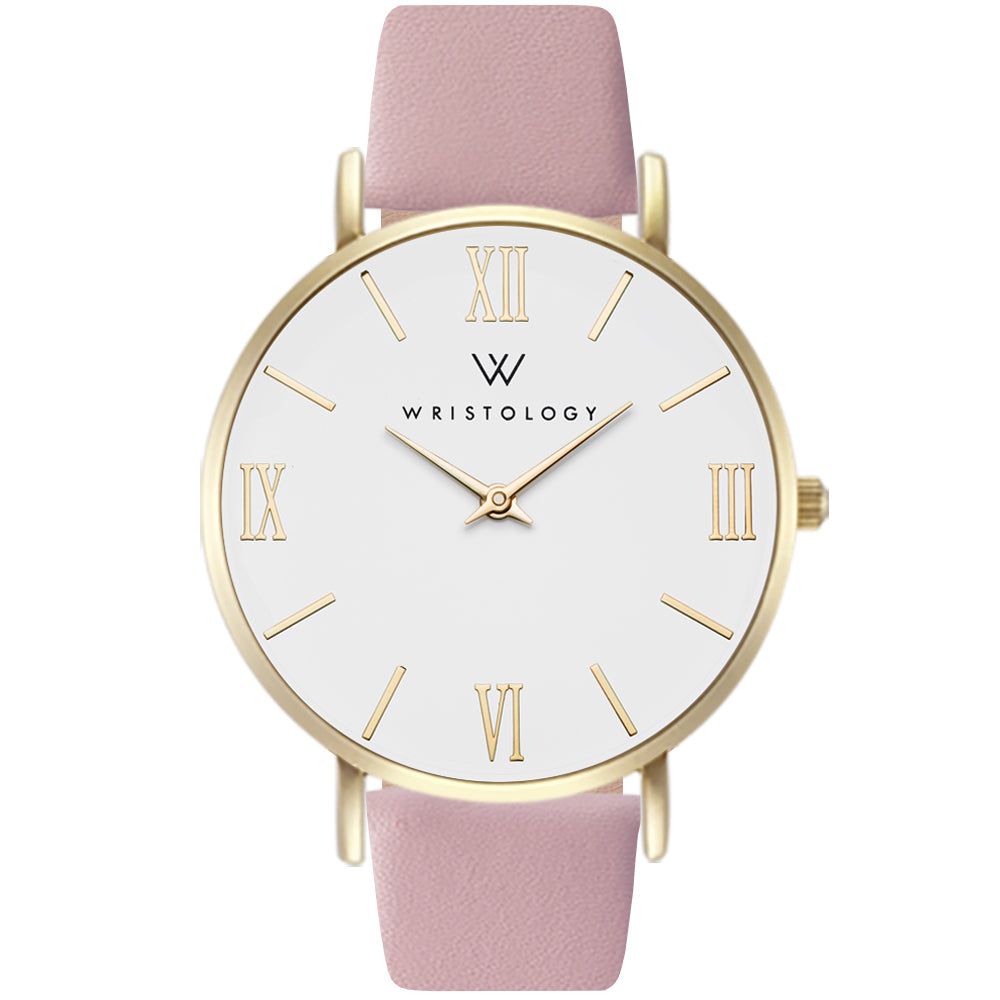 Stella Gold Dial Roman Numeral Leather Watch