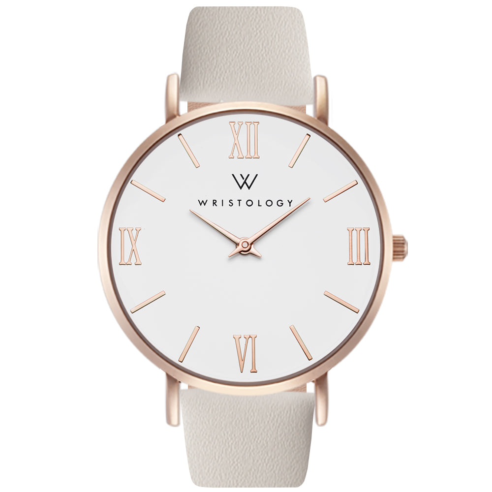 Stella Rose Gold Dial Roman Numeral Leather Watch