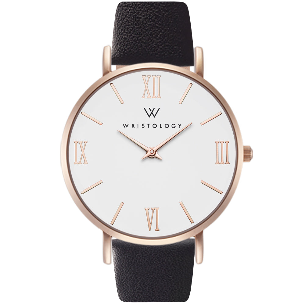 Stella Rose Gold Dial Roman Numeral Leather Watch