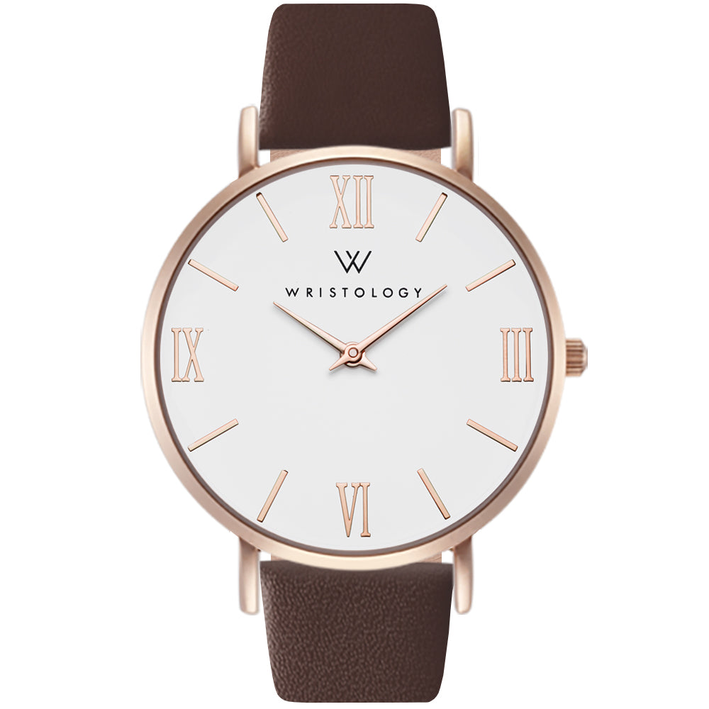 Stella Rose Gold Dial Roman Numeral Leather Watch