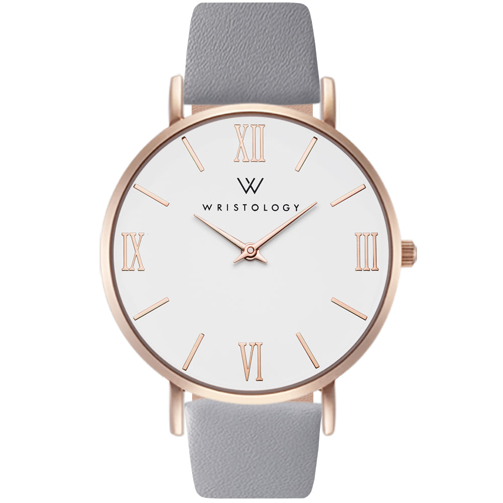 Stella Rose Gold Dial Roman Numeral Leather Watch