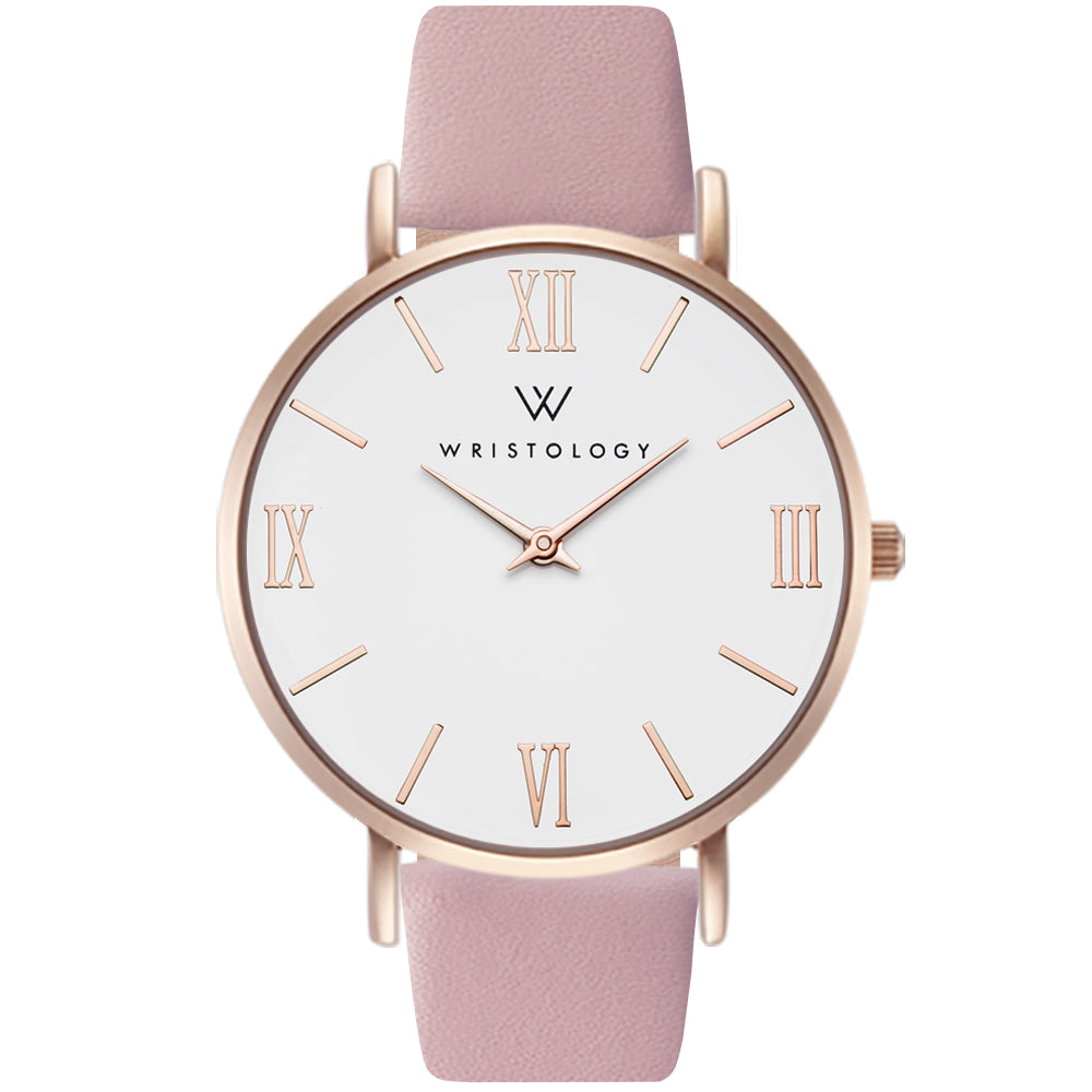 Stella Rose Gold Dial Roman Numeral Leather Watch