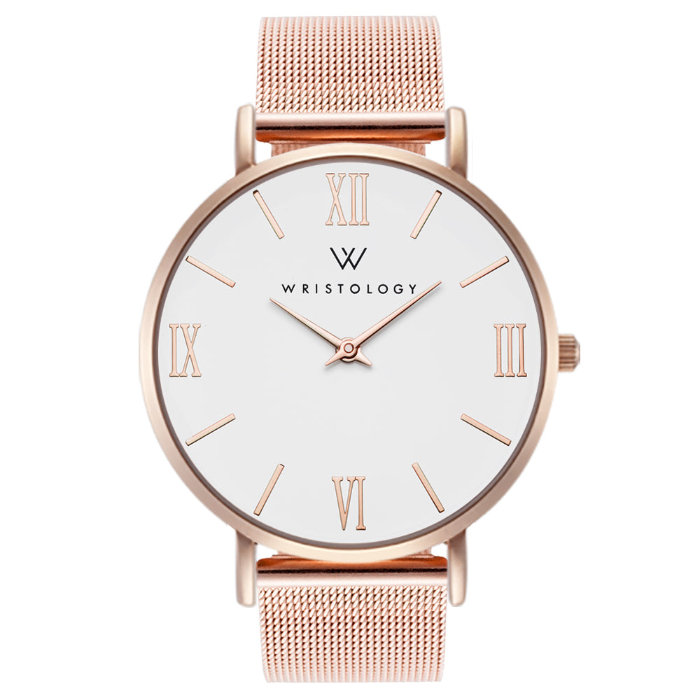Stella Rose Gold Dial Roman Numeral Leather Watch