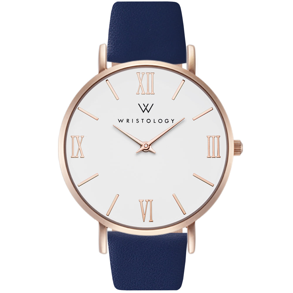 Stella Rose Gold Dial Roman Numeral Leather Watch
